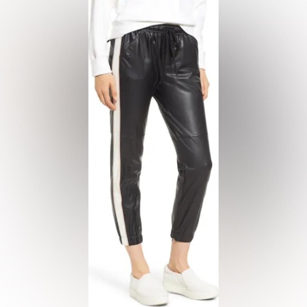 David Lerner Side Stripe Faux Leather Joggers
